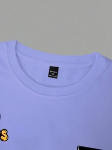 Manfinity Hypemode maglietta estiva ampia da uomo con grafica di cartoni animati e slogan, spalle scoperte