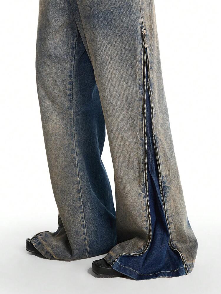 Men's Retro Flare Leg Wide Leg Long Pants, Street Fashion Style