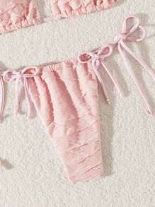 Sexy Pink Knitted Flower Rope Bow Ladies Bikini Set Summer - Pink - View 4