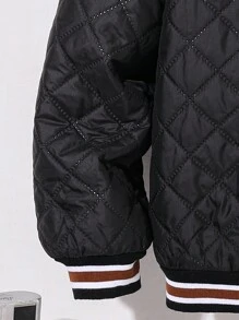 SHEIN Jaqueta corta-vento casual para meninos pré-adolescentes com gola canelada bordada e zíper, forro térmico grosso, adequada para deslocamento diário, escola, lazer, viagens, esportes, primavera/verão/outono/inverno