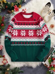 Manfinity VCAY Men's Fashion Casual Funny Graphic Colorblock Long Sleeve Pullover Sweater, Suitable For Street, Holiday And Daily Wear In Autumn/Winter, Christmas, For Party, Family Matching