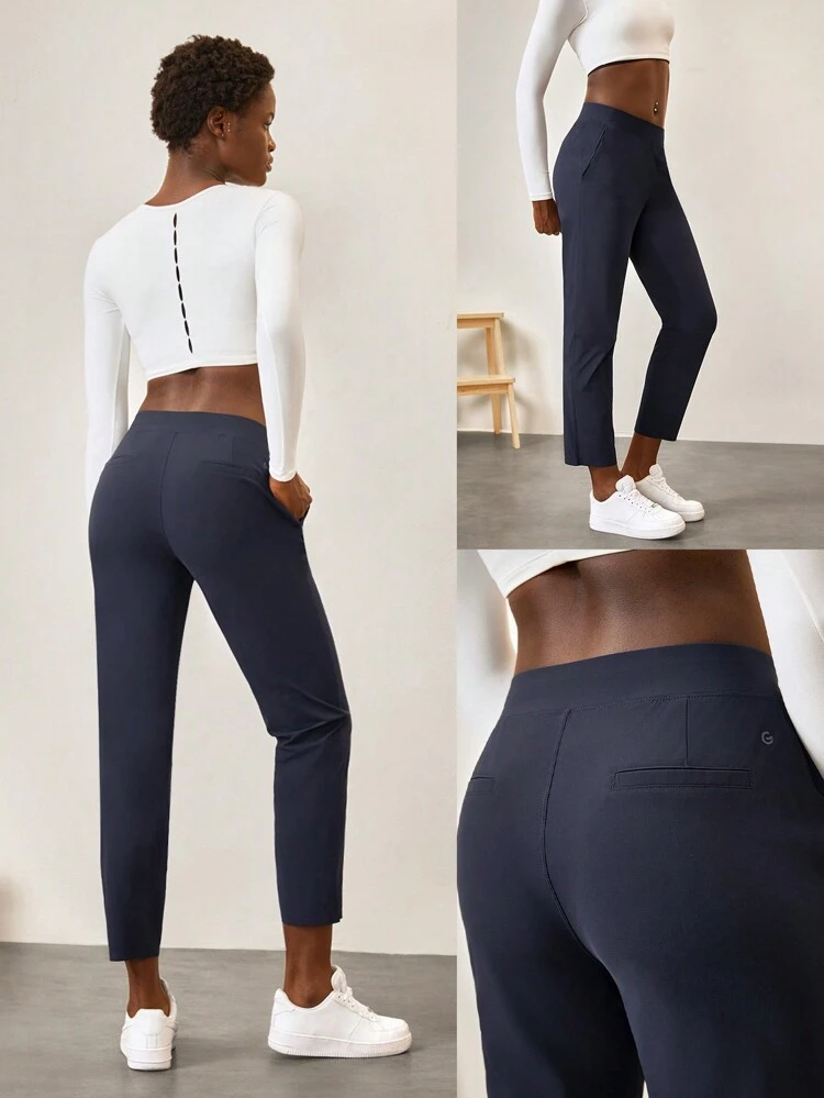 Tapered Fitted Cigarette Pants With Zippered Pockets Casual Work