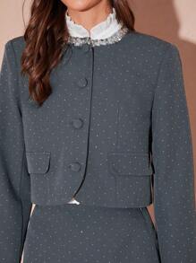 Enchnt Autumn/Winter Romantic Women's Grey Sparkling Diamond Polka Dot Long Sleeve Sweetheart 
 Elegant Jacket,For Halloween&Thanksgiving&Christmas Party