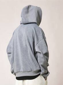 SUMWON Diagonal Zip Masked Hoodie With Face Cover Autumn Winter Streetwear Oversized Comfort Athletic Pullover Kangaroo Pocket Heavy Weight - Dark Grey - View 3