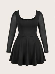 SHEIN EZwear Plus Size Round Neck Long Sleeve Fashionable Fitted Elegant Jumpsuit