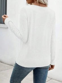 EMERY ROSE 女士休闲简约圆领长袖 T 恤，秋季 - 白色 - 查看 2