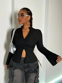 Maweii Áo bó sát có khóa kéo kép gân cỡ lớn dành cho nữ - màu đen - Xem 4