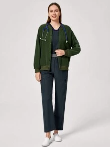 Scrubzie Toamnă și iarnă Jachetă pentru femei pentru uniformă multifuncțională pentru scrub, dublă examinare a sănătății Uniforme chirurgicale Jachetă pentru femei Uniforme de lucru pentru îngrijirea animalelor de companie Jachetă pentru nutriționist pentru lucru în laborator Jachetă de lucru funcțională cu mai multe buzunare, guler plus nasturi pentru purtare și scoatere ușoară