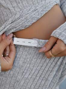 SHEIN 2pcs/Set Maternity Ribbed Fabric High Slit Long Top And Long Pants Set - Grey - View 5