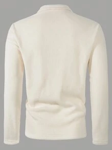 Manfinity Homme Herren Langarm Fleece Lässig Poloshirt mit Buchstabenmuster, Herbst