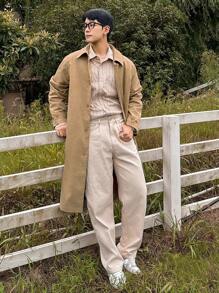 DAZY Men's Casual Plain Front Button Trench Coat For Spring/Autumn - Khaki - View 5