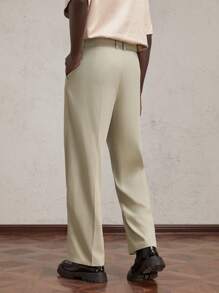 AKNOTIC Formal 男士编织中腰直筒休闲长裤，适合秋季 - 杏色 - 查看 7