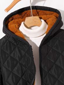 SHEIN Kids/Tween Boys' Thick Warm Hooded Long Sleeve Woven Winter Parka Coat, Suitable For School, Garden, Beach, Birthday, All Seasons