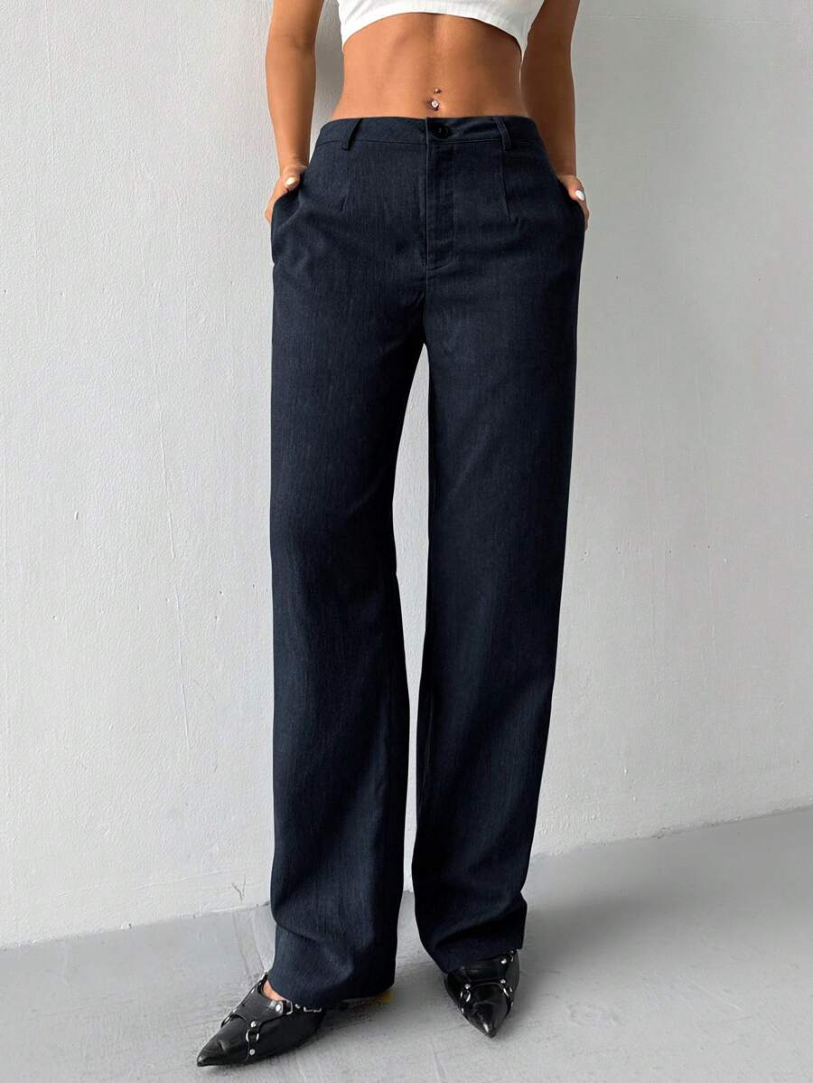 Flirla Casual Versatile Minimalist Solid Color Straight Leg Suit Pants