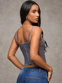 SHEIN BAE Damen graue sexy Spitzen-Korsage-Oberteil, Konzert-Outfits, Damen vielseitiges Spaghettiträger-Camisole mit hoher Spitze für die Straße, geeignet für Dates, Nachtausflüge, Rave-Partys, Geburtstagsfeiern, Party-Outfits, Ausgehen, Weihnachtsoutfits - Grau - Übersicht 2