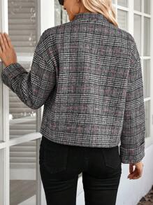 EMERY ROSE Women's Plaid Print Button Down Elegant Long Sleeve Overcoat For Autumn/Winter - Multicolor - View 2