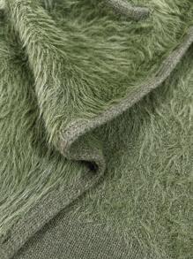 Calvaya Plus Size Women's Solid Color Simple Casual Fluffy Long Sleeve Cardigan - Army Green - View 8