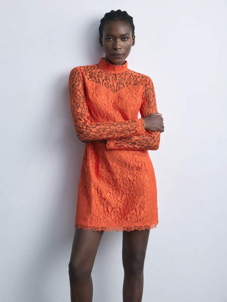 SHEIN Maija New Autumn/Winter Urban Chic Elegant Everyday & Party Lace Mini Dress, Red & Orange Colors For Women
