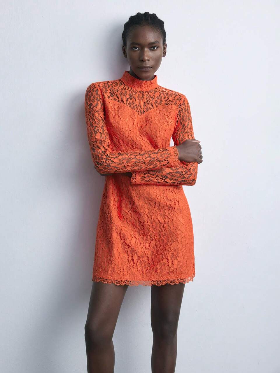 SHEIN Maija Nouvelle robe mini élégante et chic de tous les jours et de fête en dentelle pour l'automne/l'hiver, dans les couleurs rouge et orange pour femmes