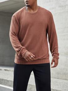 Manfinity Homme Herren Große Größen Einfarbiger Strukturierter Pullover Sweatshirt für den Herbst - Braun - Übersicht 6