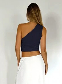 SHEIN EZwear Sommer lässiges einfarbiges One-Shoulder Crop Top