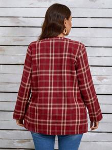 EMERY ROSE Plus Size Front Button Long Sleeve Plaid Shirt, Casual Everyday Wear - Burgundy - View 2