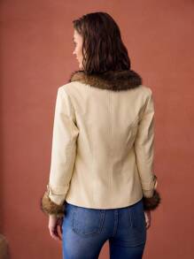 MOTF PREMIUM FLUFFY COLLAR BUCKLE DETAIL JACKET - Multicolor - View 7