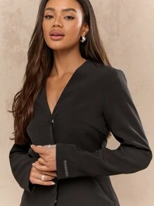 MISSGUIDED Professional Business Blazer Long Sleeve Office Work Suit Jacket Career Wear Modern V-Neck Blazer Elegant Design Formal Workwear