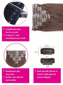 8pcs Clip In Straight Human Hair Extension 2# Extension For Women Daily Use Real Easy To Wear Chocolate Brown Color Hair Extensions - S2 - View 4