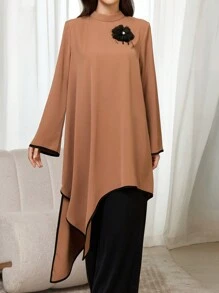 Mulvari 2 件套女士立领撞色 3D 花卉装饰上衣，秋冬 2 件套 - 彩色 - 查看 7
