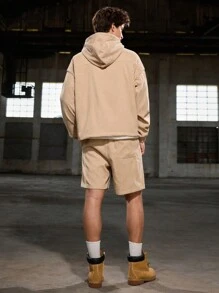 Manfinity VCAY 2pcs Men Casual Woven Jacket And Elastic Waist Shorts Set, Loose Fit, Long Sleeve, Young Adult, Daily Wear