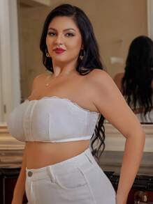 1pc Plus Size Front Closure Lace Wireless Lingerie Brassiere - White - View 5