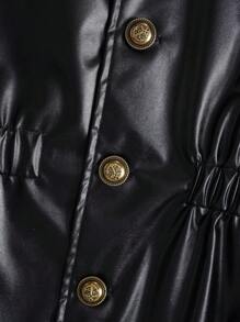 Chiquease PU Material Faux Metal Button Waist Jacket, Suitable For Autumn Fall Cloth For Women - Black - View 5