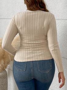 SHEIN LUNE Plus Size 2pcs Contrast Color V-Neck Long Sleeve Fitted Thermal Lined Warm Home Wear Long Sleeve T-Shirt Set, For Winter - Multicolor - View 2