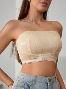 1 pieza Sujetador bandeau de encaje inalámbrico, diseño simple y romántico para lencería de mujer