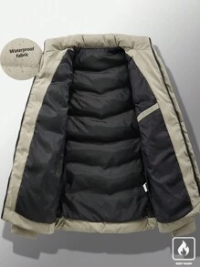 Manfinity Homme Loose Fit Men's Solid Color Zip-Up Coat For Winter, For Fall - Khaki - View 7