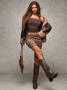 SHEIN BAE Women Leopard Print Bodycon Skirt With Lining - Multicolor - View 5