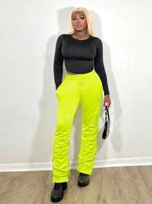 Zolique Women's Autumngreen Jogger Pants With Ruched Hem Fall Cloth For Women - Green - View 6