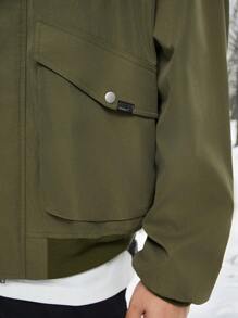 Manfinity VCAY Men's Fashion Casual Woven Short Stand Collar Zip Up Long Sleeve Jacket, For Fall Winter