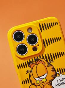 GARFIELD | SHEIN Estuche de teléfono de silicona líquida con diseño lindo de gato de dibujos animados y estampado de lema