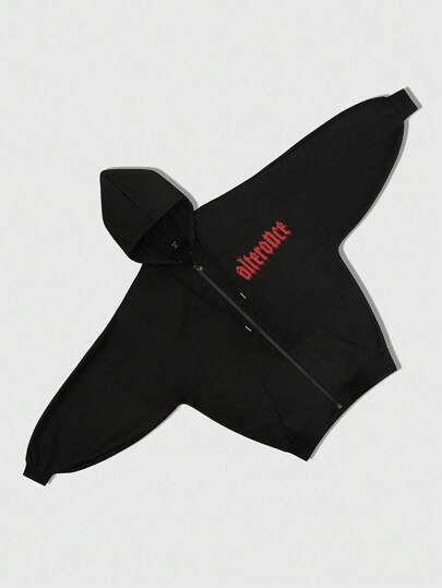 Street Life Sudadera con capucha con cremallera con estampado de letras y caracteres para hombres, ropa casual de calle