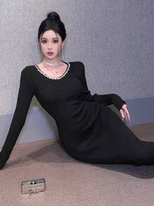 DAZY 1pc Women Casual Tight Fit Long Sleeve Sweater Dress, Autumn/Winter ,New Year Eve,Fall Women Clothes Prom Dress - Black - View 6