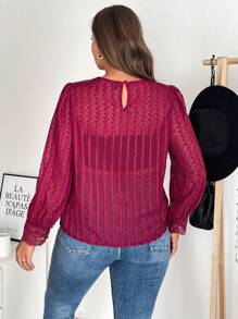 SHEIN Frenchy Plus Solid Fall Lantern Sleeve Blouse Without Cami Top,Lace,Long Sleeves,Date Night