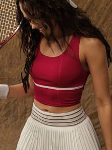 VARSITIE 圆领无袖撞色条纹紧身女式运动 T 恤和背心 - 紅色 - 查看 1