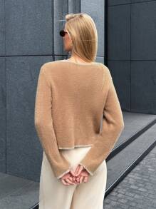 EURMUSE Women Casual Fuzzy Collar Cardigan, Autumn/Winter - Khaki - View 8