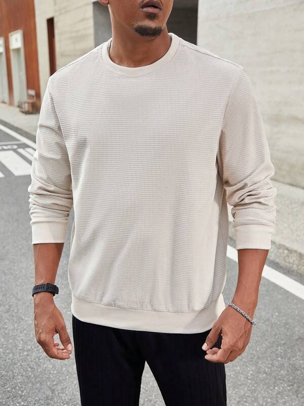 Manfinity Homme Herren Große Größen Einfarbiges Crew Neck Lässig Pullover Sweatshirt