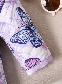 Áo khoác hoodie in hình bướm cho bé gái, ấm áp cho các hoạt động ngoài trời, mùa thu/đông - Màu xanh nhạt - Xem 3