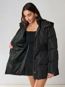 Enchnt Abrigo casual con capucha con cremallera y acolchado de unicolor para mujer, para invierno
