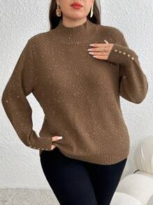 SHEIN Clasi 大码女式立领长袖宽松套头毛衣，秋冬季休闲