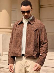 Manfinity ModaGents Men Casual Young PU Loose Long Sleeve Leather Jacket